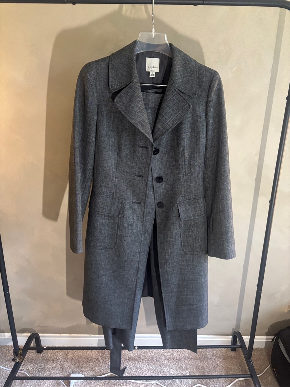 Anne Klein Gray Tailored Trench Coat with Notch Collar and Pants